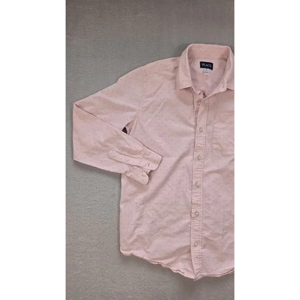 The Children’s Place Boys Pink Button Up Shirt Size 16 XXL Long Sleeve Cotton